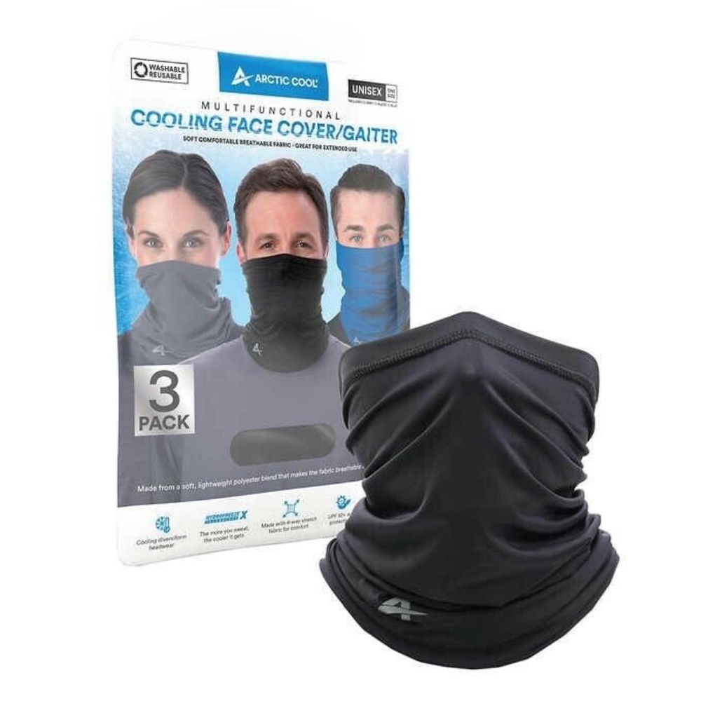 3 Pack-Arctic Cool Cooling Face Gaiter-Includes-1 Grey - 1 Black - 1 Blue